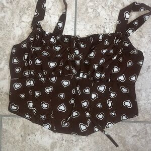 Brown Heart Print Women's Top